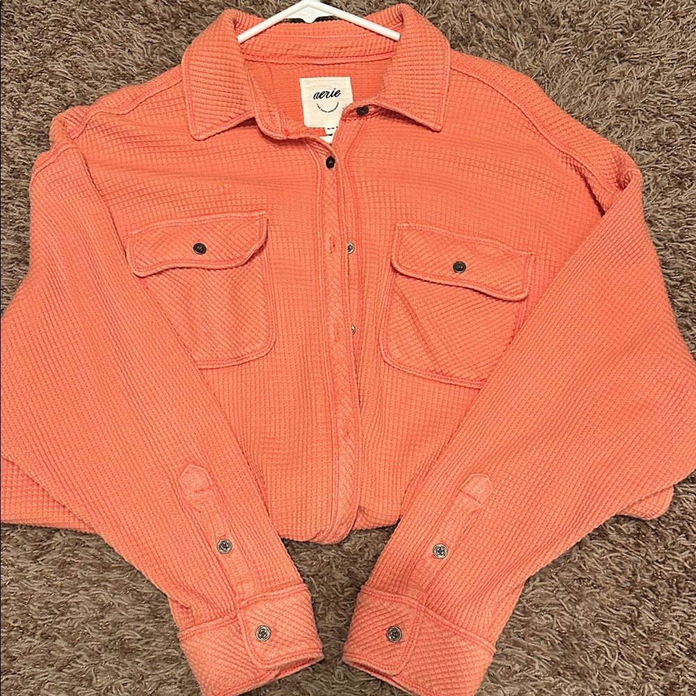 Aerie Warm Coral Textured Shirt